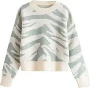 [WDIRARA] Girl's Zebra Print Round Neck Long Sleeve Sweater Casual Pullovers