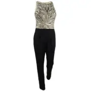 Aidan Mattox Womens 14 Black Nude Sequined Top Sleeveless Jumpsuit NWT AD80