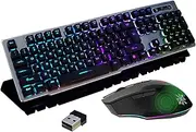 Rechargeable Keyboard and Mouse,Suspended Keycap Mechanical Feel Backlit Gaming Keyboard Mouse Set-Wireless 2.4G Drive Free,Adjustable Breathing Lamp,Anti-ghosting,12 Multimedia Keys (Black-RGB)
