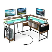 Costway L-Shaped Gaming Desk w/LED Lights Power Outlets & Monitor Stand Office Computer Desk Study Table