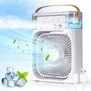 Misting Desk Fan 4-in-1 Portable Air Conditioner Fan 5 Mist Holes 3 Speeds USB Table Fan 7 Colors LED Night Lights Cooling Fan for Home Office