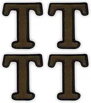 [Patchion] Set of Four - Letter T - Olive - Black VeIcro/Hook and Loop Backing - Embroidered Patch/Badge/Emblem