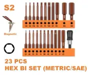 1/4" Hex Head Allen Wrench Drill Bit Sets 23PC Screwdriver Metric & SAE S2 Steel