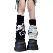 Harajuku Women Leg Warmers Reversible Star Skull Skeleton Print Knee High Socks