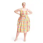 Christopher John Rogers Target Plaid Wide Strap Tie Waist Dress Women's 28W 30W