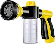TOMVAES Car Wash Sprayer 8 in 1 Watering Patterns Car Wash Hose Attachment Garden Hose Nozzle with 100ML Soap Foam Dispenser for Garden Plants Watering Dog Washing House Cleaning (Yellow)