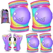 Lemmeko Knee Pads for Kids, Toddler Knee Pads and Elbow Pads Set Wrist Guards for Girls 3-12 Years, Adjustable Kids Protective Gear Set for Roller Skating Cycling Skateboard Scooter