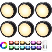 LED Puck Lights with Remote Control, Under Cabinet Lighting 13 Colors Changeable Battery Operated Wireless Closet Lights, Stick on Tap Push Lights, Color Chang