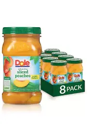 Dole Jarred Peaches Sliced Yellow Cling in 100% Fruit Juice, 23.5 Oz Pack of 8