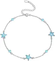 [CRMAD] Beach Starfish Anklet for Women Sterling Silver Larimar Beach Anklet Irish Jewelry (starfish), 21.5+5cm, Metal, no gemstone