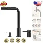 Stylish Matte Black 3-Hole Kitchen Faucet with Waterfall Spout & Swivel Handle