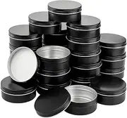 Foraineam 24 Pack 8 oz / 240ml Round Aluminum Tin Cans with Screw Top Lids - Large Metal Empty Tea Storage Case Jars - Spice Salve Hair Wax Cosmetic Cream Containers, Black
