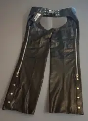 XElement Leather Motorcycle Biker Chaps Adjustable Hem Black Flexible Sz 34 NWT
