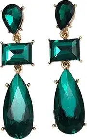 [Generic] Boho Dainty Big Teardrop Crystal Dangle Earrings Vintage Shining Rectangle Rhinestone Drop Earrings Statement Geometric Earrings for Women