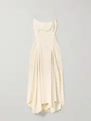[A.L.C.] A.L.C. - Silvia Asymmetrical Crochet-trimmed Ruched Linen-blend Twill Midi Dress - Ecru - US6 US 6 Ecru