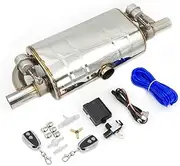 Universal T Shape Car Exhaust Pipe Vacuum Pump Variable Valve Mufflers Remote Control Stainless Steel One Inlet Two Outlet(Vacuum 51MM)