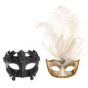 Black Roman Warrior Metallic & Gold White Feather Masquerade Ball Venetian Mask