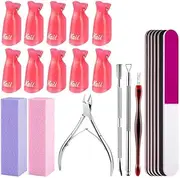 Nail Polish Gel 22-piece removal kit with nail soak clip, nail cuticles thruster, nail removal pad, nail file, nail cushion, nail brush