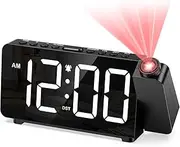 AMIR Projection Alarm Clock, Digital Clock with 180° Projector, 5 Level Brightness, Snooze, Night Mode, USB Charger, Loud Alarms for Kids,Heavy Sleepers, 12/24H, DST