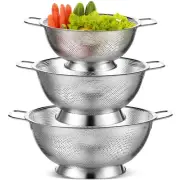 3 Pcs Stainless Steel Colander Set Colander Bowl Colander Sieves 1/3/ 5 Quart...