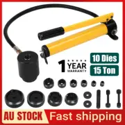 15T 10 Dies Hydraulic Metal Hole Punch Kit Hand Pump Knockout 16-101mm with Box