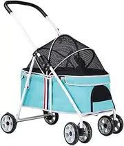 Cat Stroller Zipperless Entry Pet Stroller Pushchair for Small Medium Dogs Within 20kg, Pet Dog Strollers for Small Dogs, Dog Prams Pushchairs with Adjustable Awning(Blue)