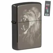 Zippo 49433 Fierce Lion Design Black Ice Pocket Lighter + FLINT PACK