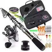 Fishing Rod and Reel Combo Telescopic Spinning Reel with Hooks Lure Line Bag Kit