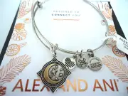 Alex and Ani MOONLIGHT Russian Silver Charm Bangle New W/Tag Card & Box