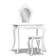Kids Vanity Dressing Table Stool Set Mirror Drawer Makeup White