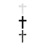 Celine Cross Set of 3 Studs in Brass with Rhodium Finish, Crystals and Varnish One size Black