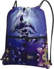 EdWal Killer Whale Print Drawstring Backpack Gym Bags Sports Bags With Zipper Pocket For Travel Beach, Black, One Size