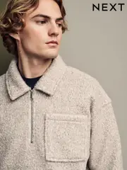 Neutral Zip Neck Borg Fleece Sweatshirt (E97805) | $38