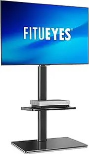FITUEYES TV Stand with Mount for 32 to 60 inch Flat Curved Screen Swivel and Height Adjustable with Cable Management Max VESA 600x400 mm(Black)