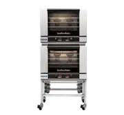 Turbofan E28T4/2C - Full Size Electric Convection Ovens Touch Screen Control Double Stacked on a Stainless Steel Base Stand