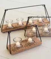 Glass Candle Holders With Wood & Metal Frames Set Of 3 By Kalalou