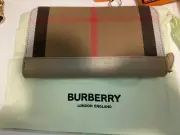 New Burberry Large Check Canvas & Leather Zip Around Wallet With Dustbag!