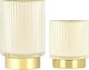 DASITON Makeup Brush Holder Organizer,Crystal Cosmetic Makeup Brush Glass Brushes Storage Holder,Vintage Makeup Brush Cup Pen Pencil Holder Striped Vase(Cream S+L)