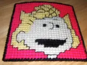 NEW completed plastic canvas magnet - Sally (pink)