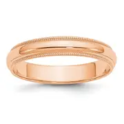 Solid 14K Yellow Gold Rose Gold 4mm Milgrain Half-Round Wedding Men's/Women's Wedding Band Ring Size 11