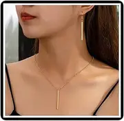 [Dishowme] Bar Necklace Earrings Sets Long Vertical Bar Pendant Necklace Ball Drop Jewelry for Women