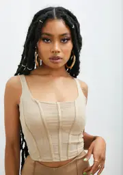Taupe Get Lucky Mesh Corset Top