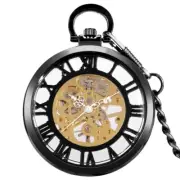 Mens Mechanical Skeleton Pocket Watch Hand Winding Roman Numerals Dial Open Face