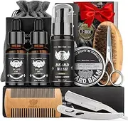 Telfun Beard Kit for Men, Grooming & Trimming Set with Beard Wash Shampoo, Oil, Balm, Brush, Comb, Scissors & Storage Bag, Fathers Birthday Gifts Valentines Gifts for Him Dad Men Boyfriend