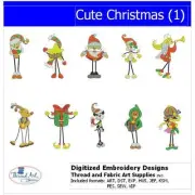Embroidery Design Set - Cute Christmas(1) - 10 Designs - 9 Formats - USB Stick