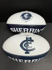 2 x AFL CARLTON BLUES SHERRIN PVC Autograph Footballs - Premiers Cripps MCG