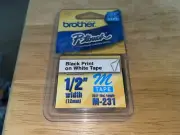 Brother M231 P-Touch 12mm 1/2” Label Tape, Black Print White Tape Sealed New