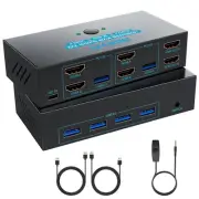 HDMI KVM Switch Dual Monitors, 4K@60Hz KVM Switch 2 Monitors 2 Computers with...