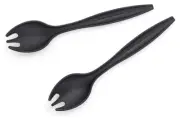 Tupperware Salad Serving Set Tongs 12 Inch Spoons Forks Sporks Set 2 BLACK