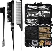Teenyyou 160 Pcs Hair Bobby Pins Kit Dance Stuff Cosmetology Kit with Slick Back Hair Brush Set and Storage Box Hair Accessories Kit with Edge Bristle Brush Rat Tail Comb Dance Cheerleading(Black)
